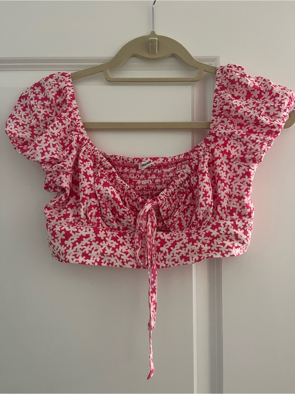 Garage Pink and White Floral Tie-Front Crop Top